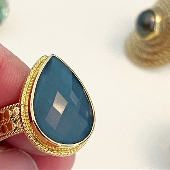 Anna Beck Teardrop Blue Quartz Gold & Silver Ring - Picture 7 of 11